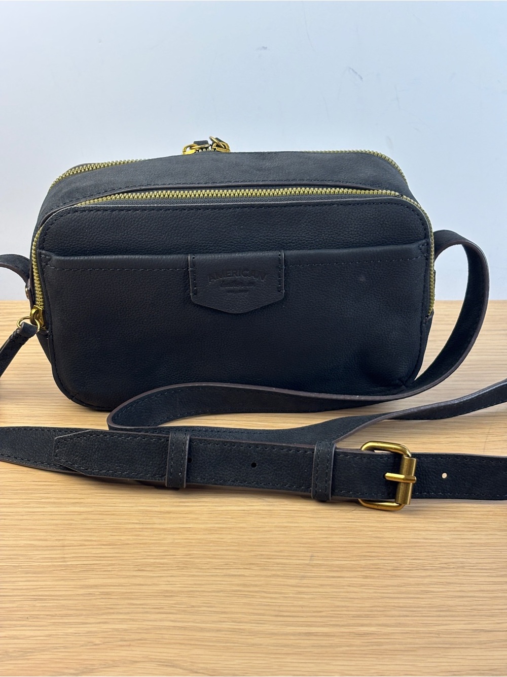 American Leather Co. Nashville Black Leather Double Zip Crossbody.